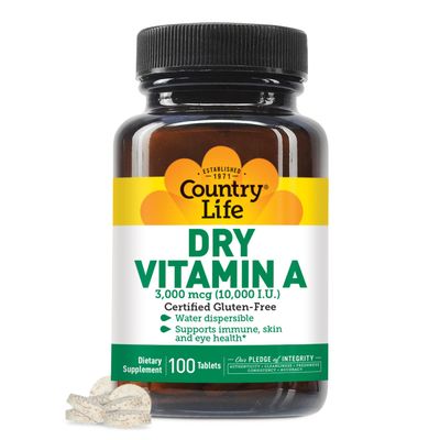 Country Life Vitamin A 10,000 IU - Immune Support, Skin &amp; Eye Health Supplement, Certified Gluten-Free, Vegan, Halal, Kosher, 50% Beta-Carotene &amp; 50% Retinyl Palmitate, Easy Absorption - 100 Softgels