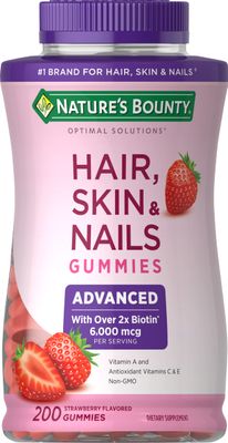 Nature&#39;s Bounty Optimal Solutions Advanced Hair, Skin, Nails, 2X Biotin, 200 Strawberry Gummies