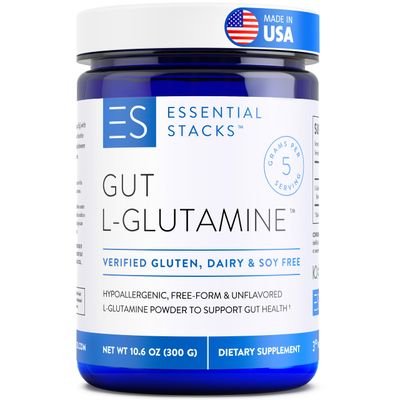 Essential Stacks Gut L-Glutamine Powder - Made in USA - Pure L Glutamine Powder for Gut Health - Dairy, Soy &amp; Gluten Free, Non-GMO, Vegan Glutamine Supplement