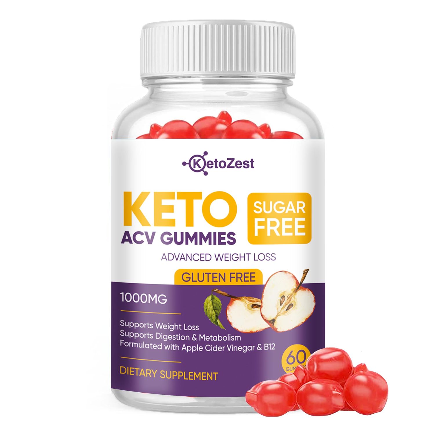 Keto Acv Gummies for Advanced Weight Loss &amp; Belly Fat Burn - Pro Active Super Apple Cider Vinegar Gummies - Rapid Fat Burner Diet Supplement for Women Men - Sugar Free &amp; Gluten Free (1000MG)