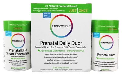 Rainbow Light - Prenatal Daily Duo, Prenatal One and Prenatal DHA 30 Tablets and 30 Softgels, 1 Month Supply