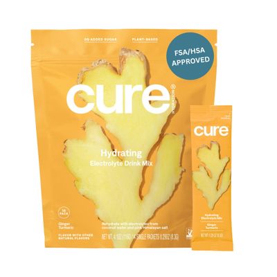 Cure Hydrating Electrolyte Mix | Powder for Dehydration Relief | Made with Coconut Water | No Added Sugar | FSA & HSA | Vegan | Paleo Friendly | Pouch of 14 Packets - Ginger Turmeric