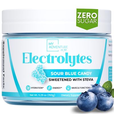 Zero Sugar - Sour Blue Candy Electrolytes Powder - Refreshing Hydration - Caffeine Free Energy - All Natural Ingredients - Vegan, Keto & Paleo - Sugar Free Electrolyte Powder Drink Mix - 30 Servings