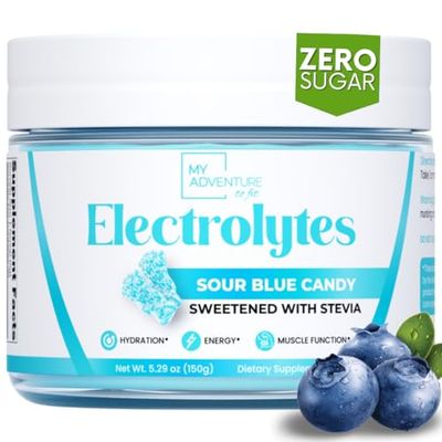 Zero Sugar - Sour Blue Candy Electrolytes Powder - Refreshing Hydration - Caffeine Free Energy - All Natural Ingredients - Vegan, Keto &amp; Paleo - Sugar Free Electrolyte Powder Drink Mix - 30 Servings