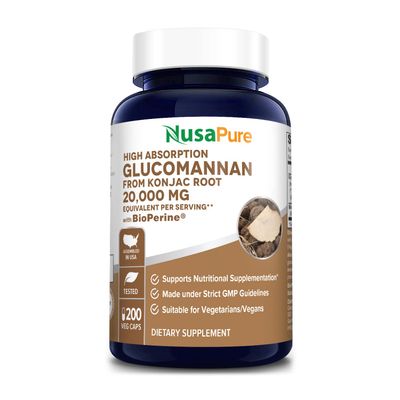 NusaPure Glucomannan 20,000 mg per Serving 200 VCaps (20:1 Extract, BioPerine Non-GMO, Vegan) Konjac Root
