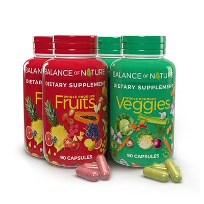 Balance of Nature Fruits &amp; Veggies Supplements - Whole Fruit and Vegetable Ingredients for Women, Men, and Kids - 90 Fruit Capsules, 90 Veggie Capsules - 2 Sets