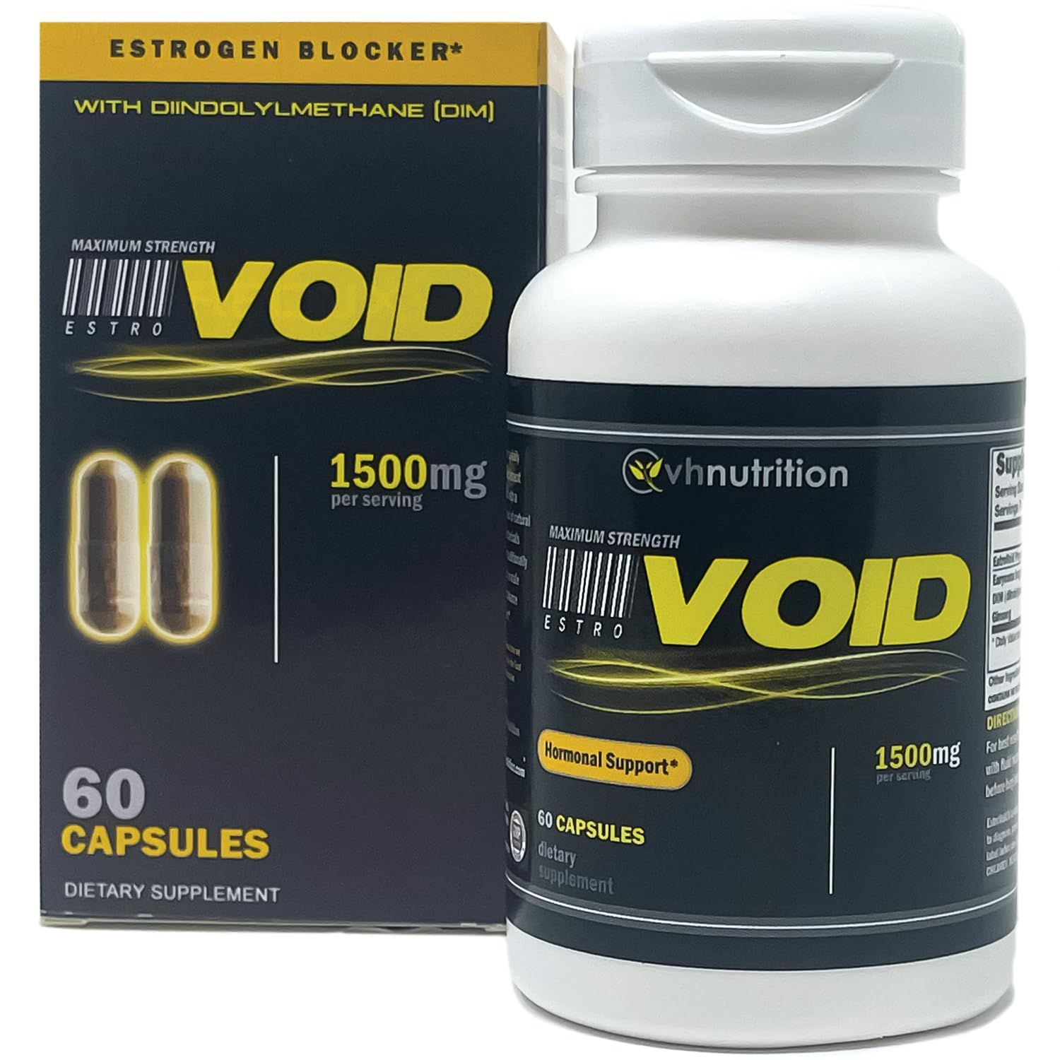 VH Nutrition ESTROVOID | Estrogen Blocker for Men | 1500mg Max Strength Natural Aromatase Inhibitor* W/DIM, Longjack, Ashwagandha, Eleuthero, Cordyceps, Rhodiola, &amp; Panax Ginseng