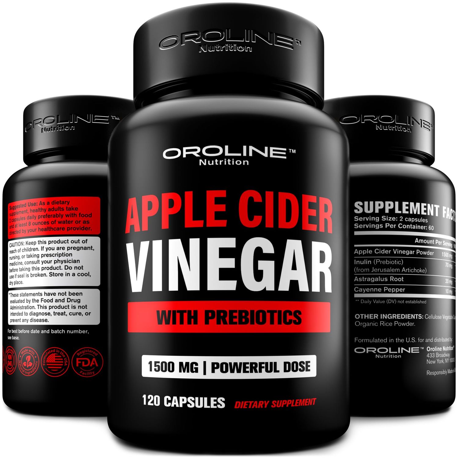 Apple Cider Vinegar Pills with Prebiotic, 2 Month Supply - Apple Cider Vinegar Capsules - Apple Cider Vinegar Supplements, Apple Vinegar Tablets - Energy and Gut Health Support for Women &amp; Men 1500 mg