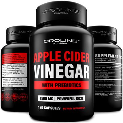 Apple Cider Vinegar Pills with Prebiotic, 2 Month Supply - Apple Cider Vinegar Capsules - Apple Cider Vinegar Supplements, Apple Vinegar Tablets - Energy and Gut Health Support for Women &amp; Men 1500 mg