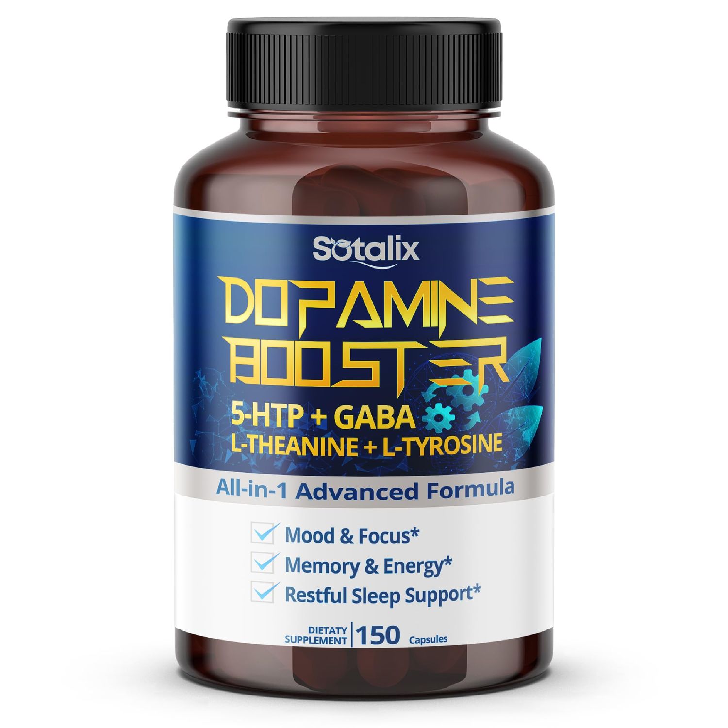 5-HTP + GABA 16,450mg with L-Theanine + L-Tyrosine - Mood &amp; Focus, Memory &amp; Energy, Restful Sleep Support - USA Made &amp; Tested (150-day Supply (Pack of 1))
