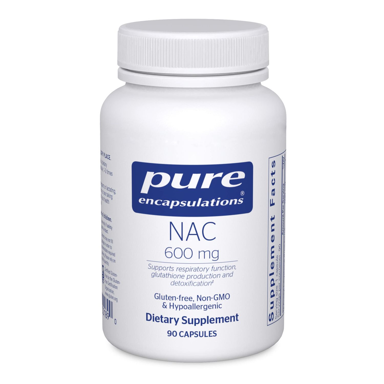 Pure Encapsulations NAC 600 mg - NAC Supplement for Lung Health &amp; Immune Support, Liver Support &amp; Antioxidants* - with Freeform N-Acetyl-L-Cysteine - 90 Capsules
