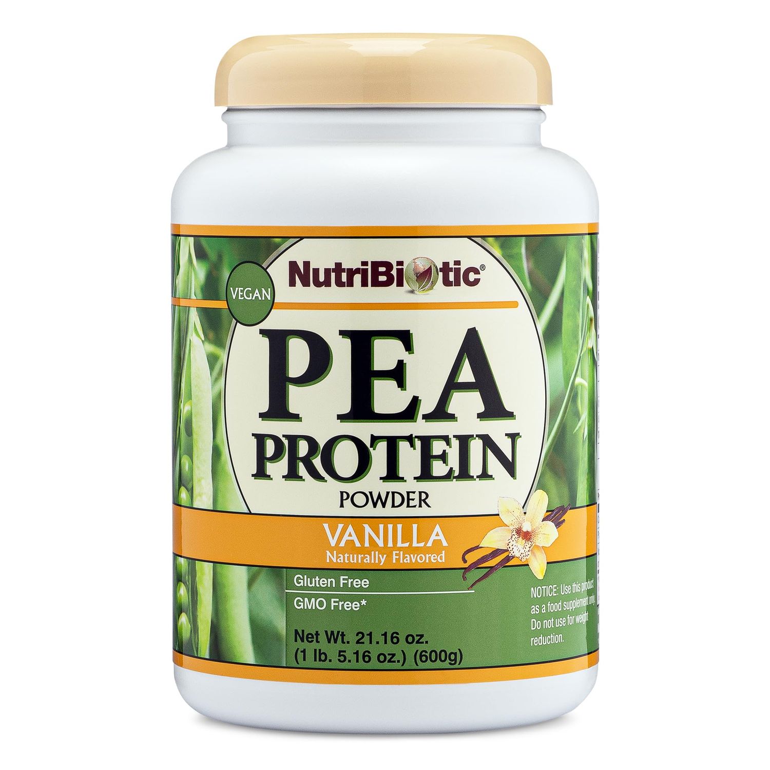 NutriBiotic Pea Protein Vanilla 21 Oz | Low Carb Vegan Plant Protein Powder | 100% Grown &amp; Processed in the USA | Deliciously Creamy &amp; BCAA-Rich | Made without Chemicals, GMOs &amp; Gluten | Keto Friendly