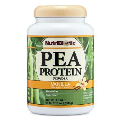 NutriBiotic Pea Protein Vanilla 21 Oz | Low Carb Vegan Plant Protein Powder | 100% Grown &amp; Processed in the USA | Deliciously Creamy &amp; BCAA-Rich | Made without Chemicals, GMOs &amp; Gluten | Keto Friendly