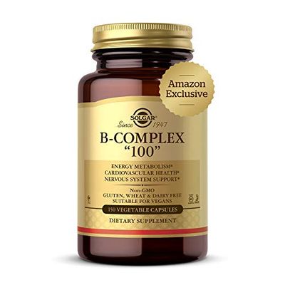 Solgar B-Complex 100, 150 Vegetable Capsules - Heart Health - Nervous System - Supports Energy Metabolism - Non GMO, Vegan, Gluten/ Dairy Free, Kosher, Halal - 150 Servings