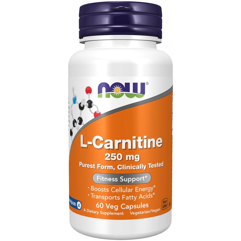 NOW Foods Supplements, L-Carnitine 250 mg, Purest Form, Amino Acid, Fitness Support*, 60 Veg Capsules