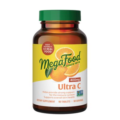 MegaFood Ultra C 400 mg - Vegan Immune Support Supplement with Vitamin C, Made with Real Food Including Broccoli, Carrot, Cranberry &amp; Brown Rice, Gluten-Free, Kosher - 90 Tablets, 90 Servings