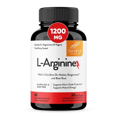 Sandhu&#39;s L-Arginine with Nitric Oxide Precursor | Made in The USA| 30 Days Supply| Workout Supplement|Supports Blood Flow &amp; Vascular Function| Men &amp; Women