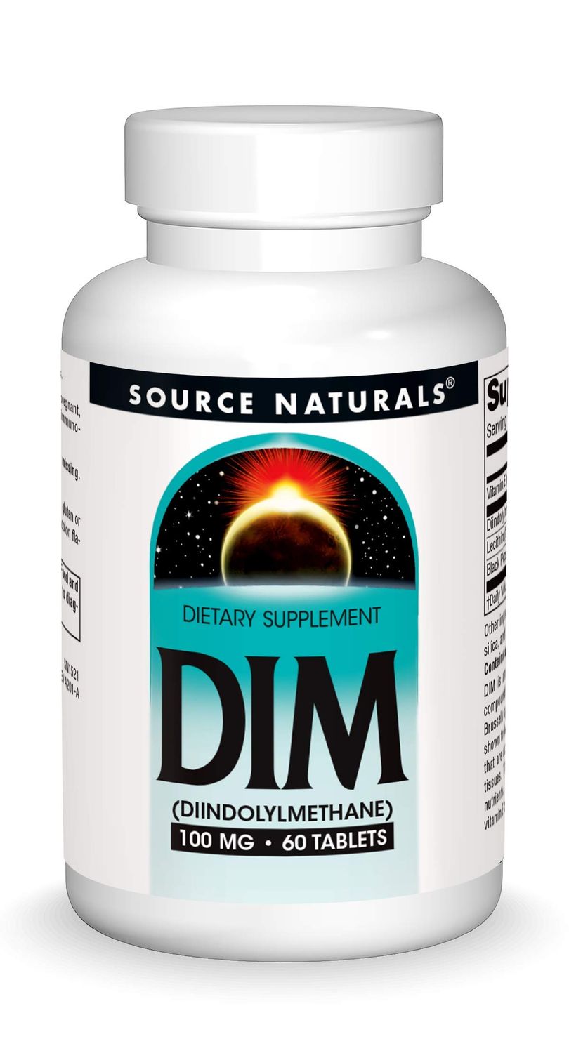 Source Naturals DIM, Diindolylmethane 100mg with BioPerine, Vitamin E &amp; More - 60 Tablets