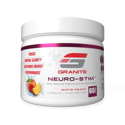 Granite Neuro-Stim (White Peach) Brain Boosting Nootropic + Energy Formula | Supports Healthy Mental Focus, Clarity &amp; Performance | Vegan, Soy Free, Gluten Free (60 Servings)