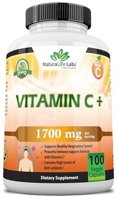 NaturaLife Labs A Higher Standard Vitamin C 1,700 MG with Vitamin D3, Zinc, Elderberry, Ginger Root - Maximum Strength Multi System Immune Support- 100 Veggie Capsules