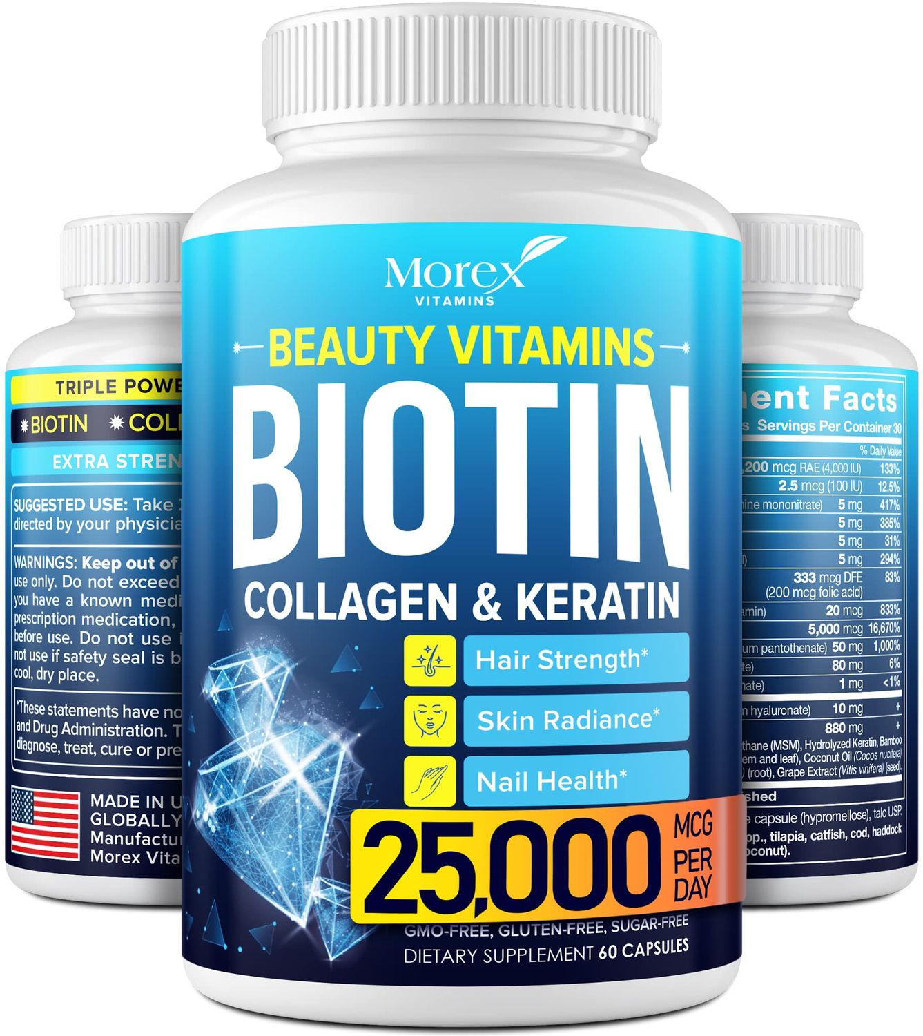 ORIONPHARMA Biotin Keratin &amp; Collagen Capsules - Made in USA - Natural Collagen, Keratin &amp; Biotin for Hair Growth - Biotin &amp; Collagen Vitamins with Multi Collagen Peptides for Hair Loss, Skin &amp; Nails
