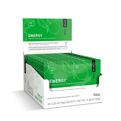 Vit2Go Energy Powder with Magnesium, Zinc, and B Vitamins | Contains 124mg of Natural Caffeine from Ginseng and Guarana | Perfect for Naturally Enhancing Physical Performance, 30 Sachets
