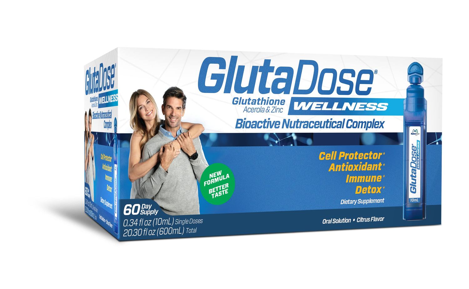 GlutaDose Liquid Glutathione Supplement, Every Day Immune Support Supplements for Adults, Cellular Detox, Antioxidant - Acerola Energy Booster w/Zinc, L-Glutathione Supplement in Liquid Vials - 60PK