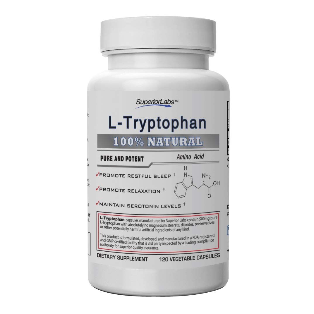 Superior Labs - Pure L-Tryptophan - 500mg, 120 Vegetable Capsules - Non-GMO Dietary Supplement for Restful Sleep &amp; Relaxation - Supports Feelings of Well Being and Healthy Circulation Circulation