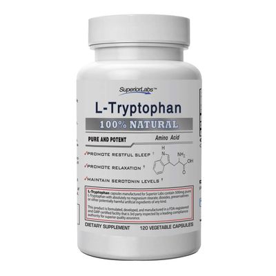 Superior Labs - Pure L-Tryptophan - 500mg, 120 Vegetable Capsules - Non-GMO Dietary Supplement for Restful Sleep &amp; Relaxation - Supports Feelings of Well Being and Healthy Circulation Circulation