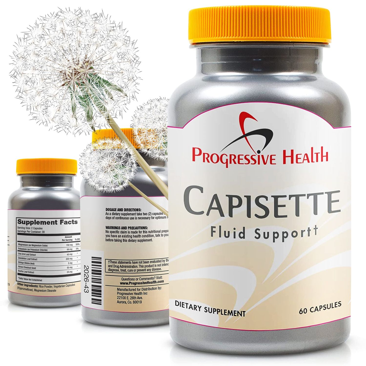 Capisette Water Retention Support - Reduces Swollen Feet, Ankles, and Legs - Reduce Swelling &amp; Fluid Retention from Edema. Includes: Potassium, Dandelion Root, &amp; More- Dietary Supplement (60 capsules)
