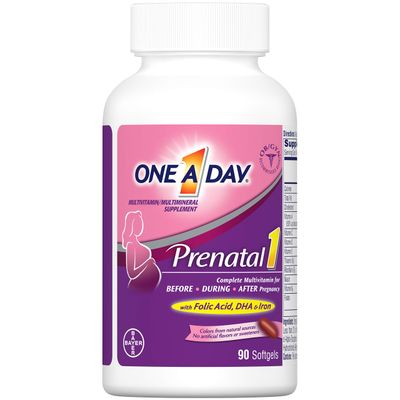 ONE A DAY Women&#39;s Prenatal 1 Multivitamin, Supplement for Before, During, and Post Pregnancy, Including Vitamins A, C, D, E, B6, B12, and Omega-3 DHA, 90 Count (Packaging May Vary)