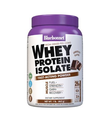 Bluebonnet Nutrition Whey Protein Isolate Powder, Whey From Grass Fed Cows, 26g of Protein, No Sugar Added, Gluten Free, Soy free, kosher Dairy, 1 Lb, 14 Servings, Chocolate Flavor