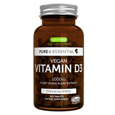 Igennus Healthcare Nutrition Natural Vegan Vitamin D3 1000IU, 365 Tablets, 100% Plant-Based Algae Cholecalciferol &amp; Non-GMO, Immune, Bones &amp; Teeth, 1-Year Supply