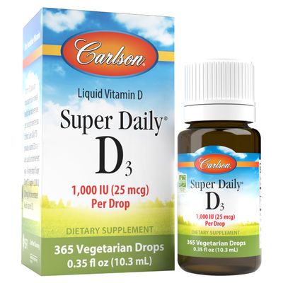 Carlson - Super Daily D3, Vitamin D Drops, 1,000 IU (25 mcg) per Drop, 1-Year Supply, Vitamin D3 Liquid, Heart &amp; Immune Health, Vegetarian, Liquid Vitamin D3 Drops, Unflavored, 365 Drops