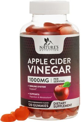Nature&#39;s Nutrition Apple Vinegar Gummy for Weight Loss 1000mg - Vegan Apple Cider Vinegar Gummies for Detox &amp; Cleanse, ACV Supplement Pills, Vitamin B12, Beetroot &amp; Pomegranate, Non-GMO - 120 Gummies