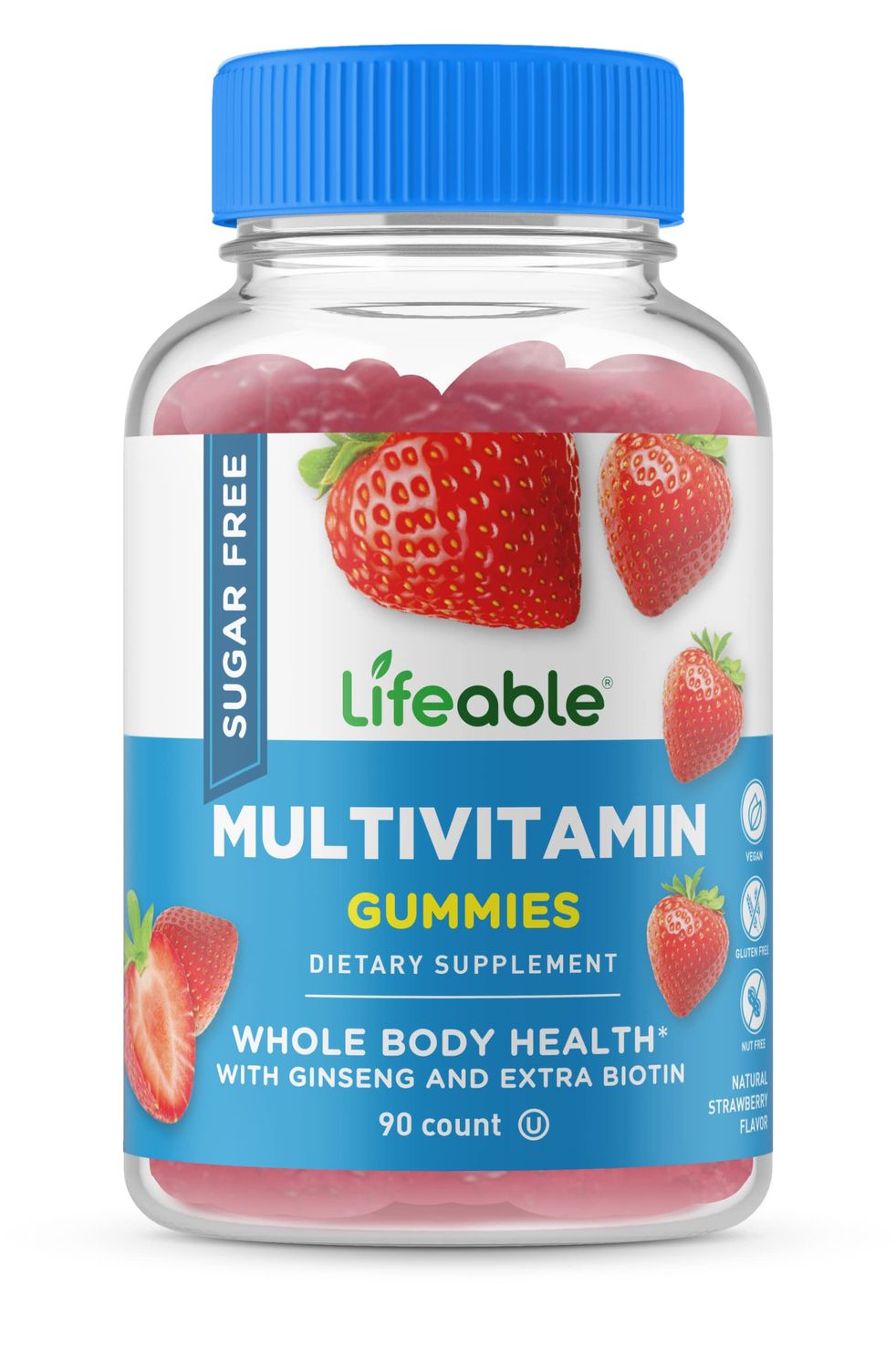 Lifeable Sugar Free Multivitamin Gummies | with Vitamin A, C, D, E, Niacin, B6, Folate, B12, Biotin, Pantothenic Acid, Iodine, Zinc | Great Tasting Adult Multivitamin Gummy | 90 Gummies