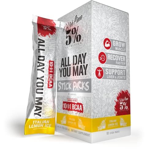 5% Nutrition Rich Piana AllDayYouMay BCAA Powder | 9g of Premium Intra &amp; Post Workout Amino Acids for Hydration, Endurance, Muscle Recovery, Joint &amp; Liver Support (Italian Lemon Ice)