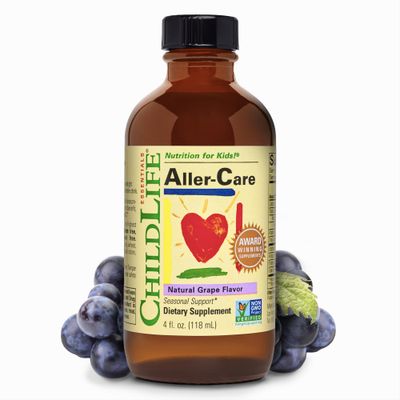 CHILDLIFE ESSENTIALS Aller-Care - Natural Relief for Kids &amp; Toddlers, Seasonal Support with Elderberry, Bromelain, Vitamin C - Immune Boosting Formula, Grape 4 Fl Oz