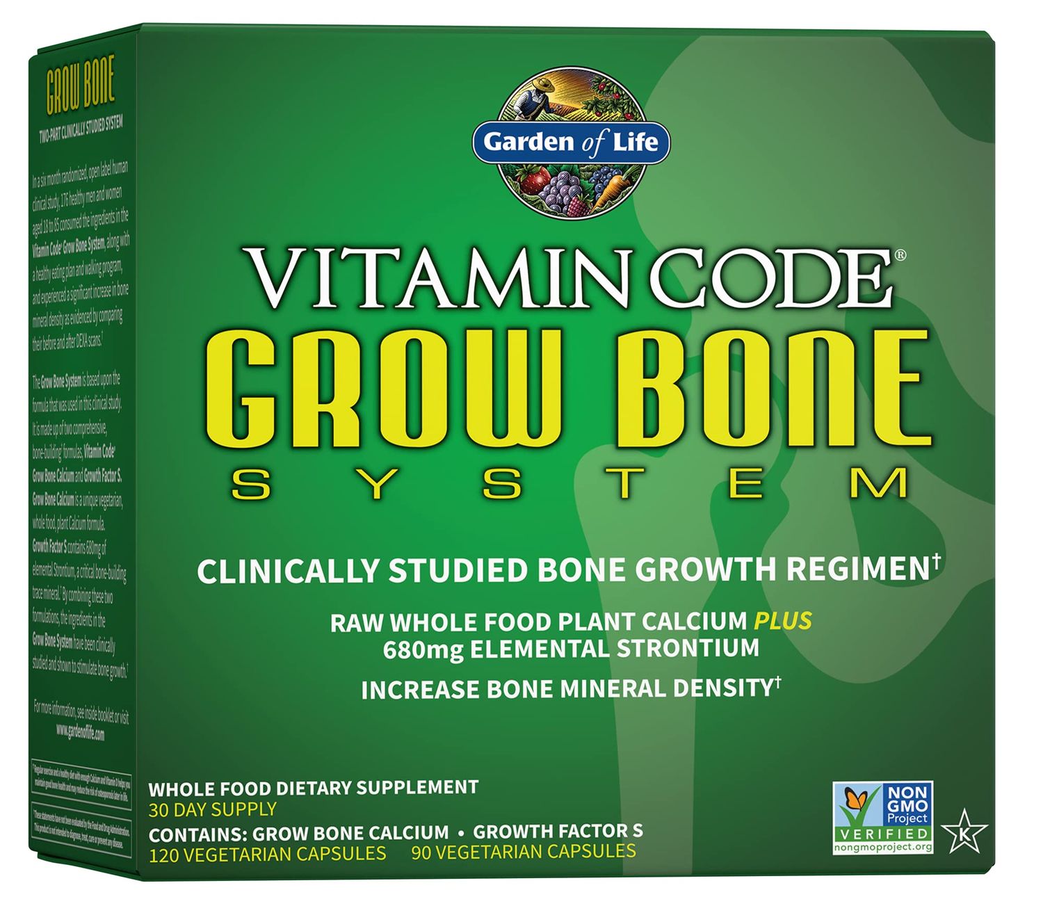Garden of Life Calcium Supplement - Vitamin Code Grow Bone Made with Whole Foods, Strontium, Magnesium, K2 MK7, Vitamin D3 &amp; C Plus Probiotics for Gut Health, 30 Day Supply