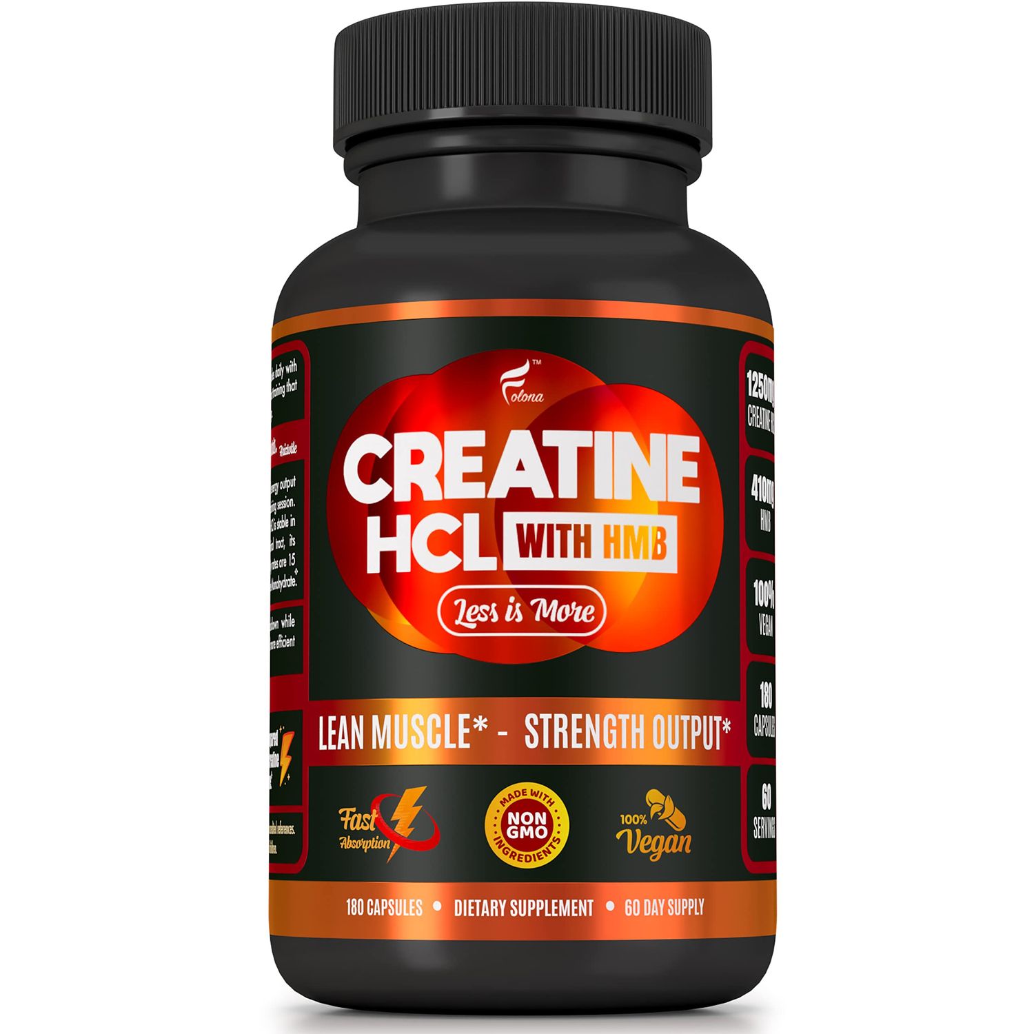 Creatine HCL Capsules with HMB - Workout Supplement for Men &amp; Women, Muscle Builder, Endurance, Strength, Superior to Monohydrate: Instantized for Max Absorption, No Load, No Bloat, 180 Vegan Capsules
