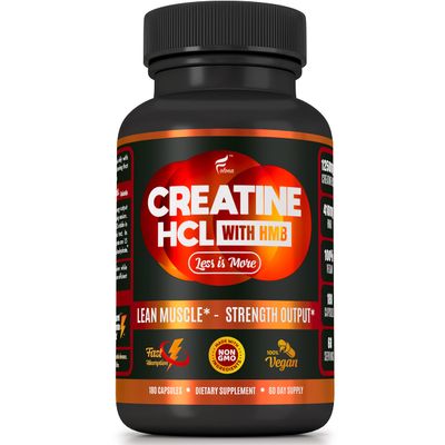 Creatine HCL Capsules with HMB - Workout Supplement for Men &amp; Women, Muscle Builder, Endurance, Strength, Superior to Monohydrate: Instantized for Max Absorption, No Load, No Bloat, 180 Vegan Capsules