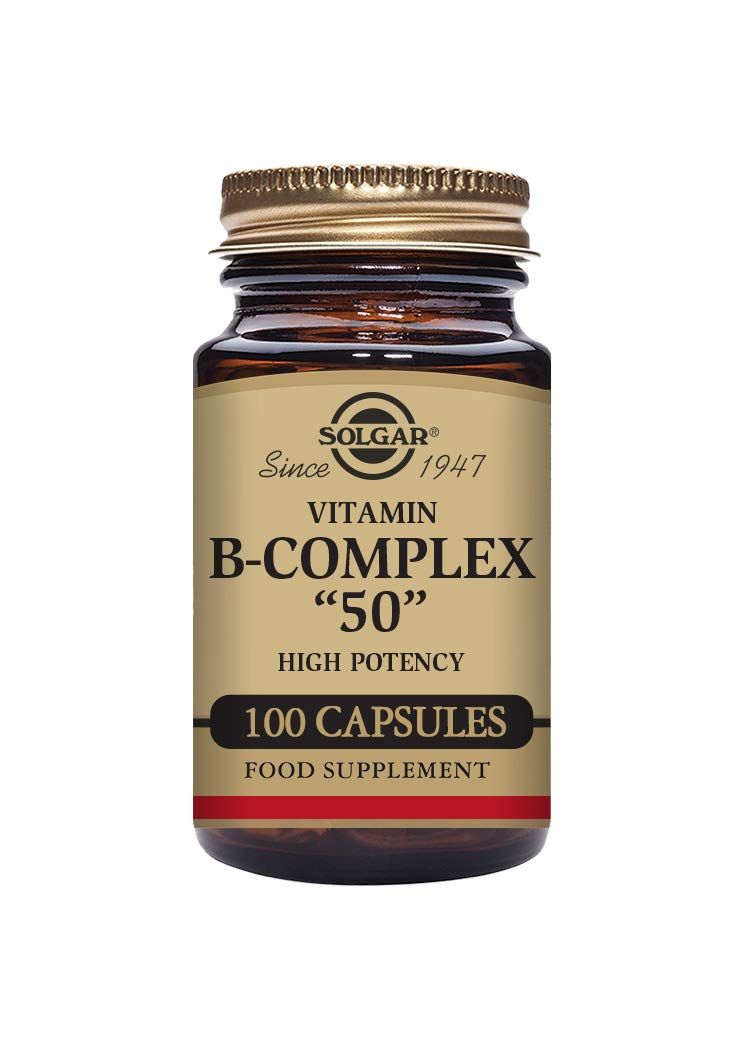 Solgar BComplex 50 Vegetable Capsules Energy Metabolism Cardiovascular Support Nervous System Support NonGMO Vegan Gluten Free Dairy Free Kosher Halal Servings, Standard Packagaing, 100 Count