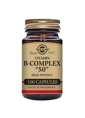 Solgar BComplex 50 Vegetable Capsules Energy Metabolism Cardiovascular Support Nervous System Support NonGMO Vegan Gluten Free Dairy Free Kosher Halal Servings, Standard Packagaing, 100 Count