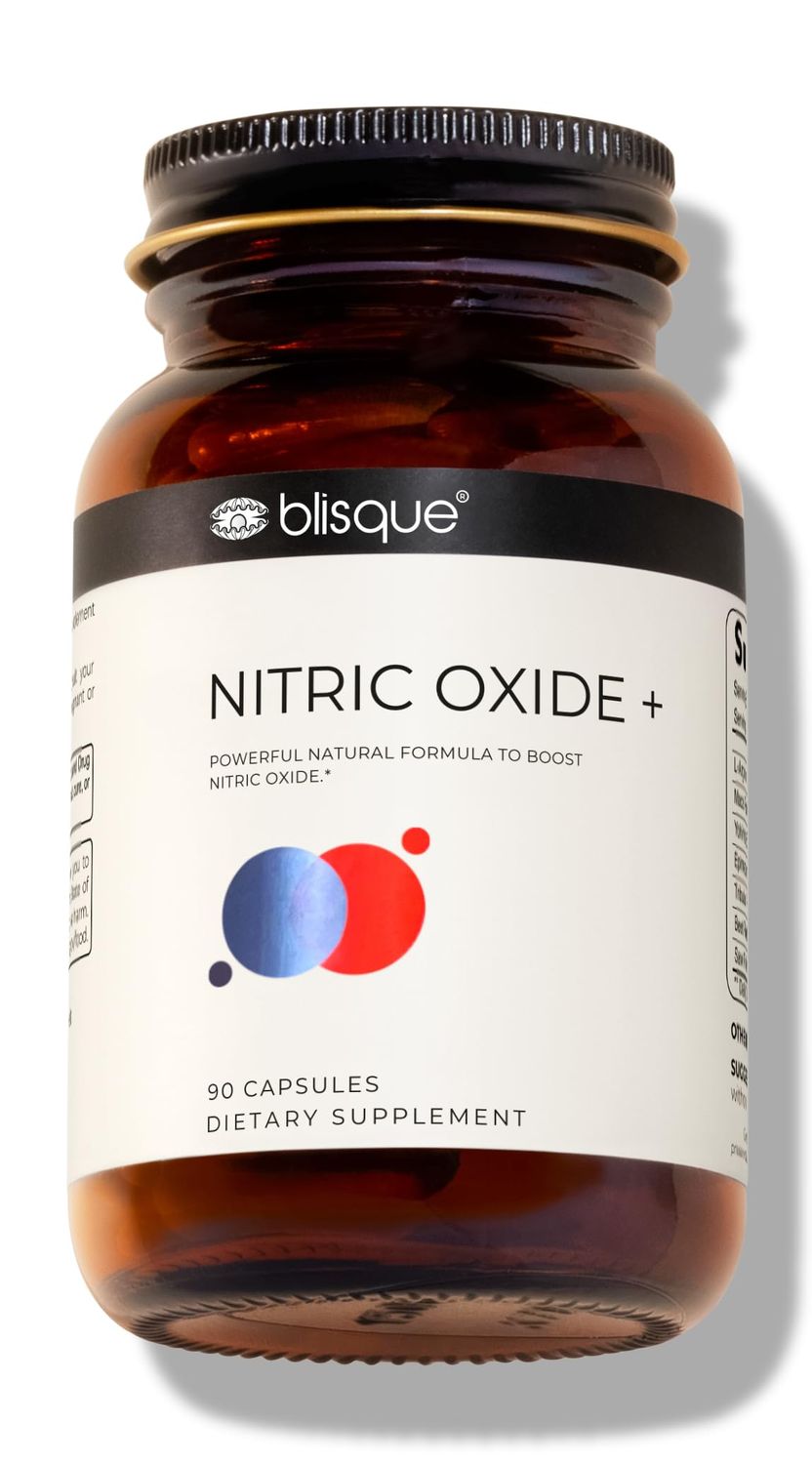 Blisque - Natural Nitric Oxide Booster Supplement for Blood Flow Support and Circulation | Doctor-Approved | with L-Arginine, Maca Root, and Beet Root | 90 Capsules | Vegan and Non-GMO