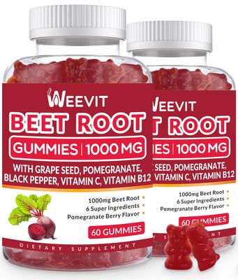 Beet Root Gummies 1000mg, Nitric Oxide Supplement for Men Women | Organic Beet Gummy with Grape Seed, Pomegranate, Black Pepper, Vitamin C, B12 (2-Pack)