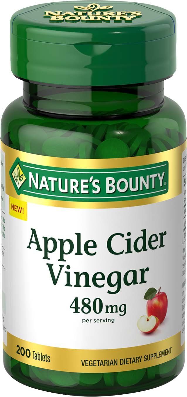 Nature&#39;s Bounty Apple Cider Vinegar 480mg Pills, Vegetarian Supplement Plant Based, 200 Tablets