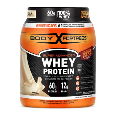 Body Fortress Super Advanced Whey Protein Powder, Vanilla, Immune Support (1), Vitamins C &amp; D Plus Zinc, 1.74 lbs