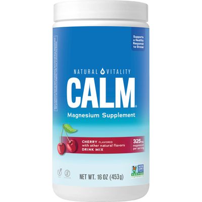 Natural Vitality Calm, Magnesium Supplement, Anti-Stress Drink Mix Powder, Gluten Free, Vegan, &amp; Non-GMO, Cherry, 16 oz