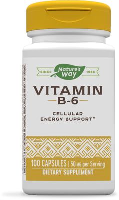 Nature&#39;s Way Vitamin B-6 Supplement, Cellular Energy Support*, 50mg per Serving, 100 Capsules