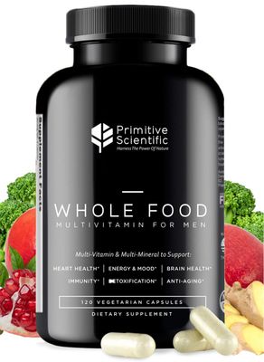 Primitive Scientific Whole Food Multivitamin for Men (120 Vegetarian Capsules) for Strength, Energy, Immune Support, Anti-Aging and More | Natural &amp; Sugar-Free Multivitamin for Men